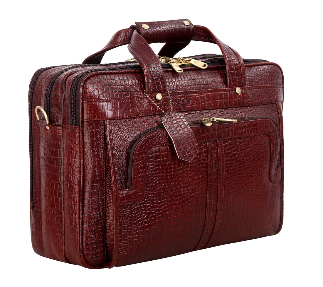 Leather Laptop Bags for Men Office Use High security Lock Medium Briefcase - For Men  (Black)