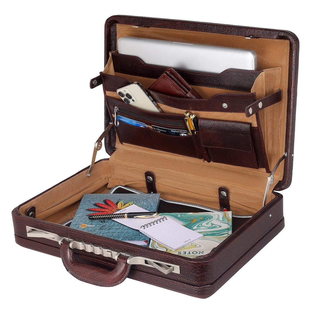 Full Garin Leather Laptop Office Briefcases Bags for Men with Italian Lock Medium Briefcase - For Men  (Brown)