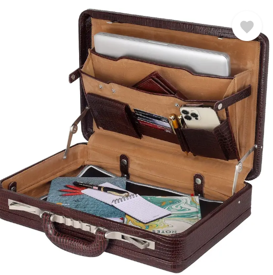 Full Garin Leather Laptop Office Briefcases Bags for Men with Italian Lock Medium Briefcase - For Men  (Brown Croco)