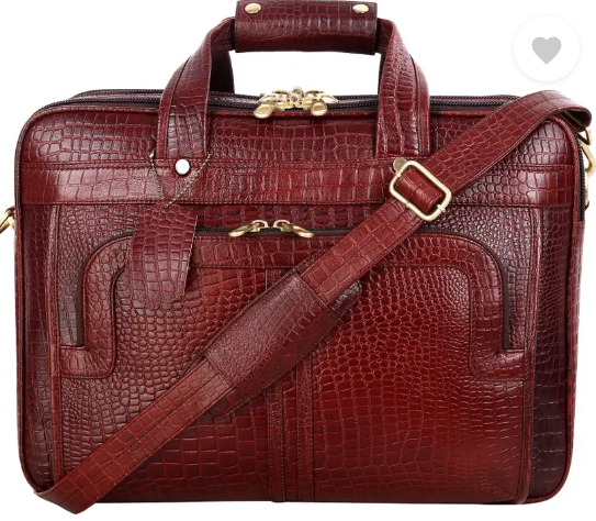 Leather Laptop Bags for Men Office Use High security Lock Medium Briefcase - For Men  (Croco Brown)