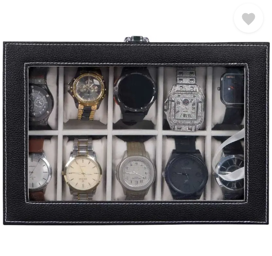 Premium 10 Slot Leather Watch Box for men and women made from black Watch Box  (Black, Holds 10 Watches)